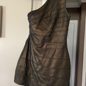 Dress, brown glitter, 1 shoulder, NEW, Size Med, **Bonus free Pair of Stockings